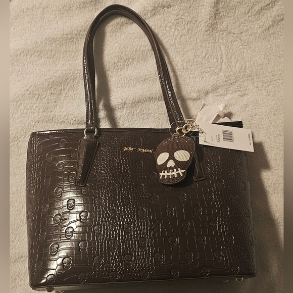 Betsey Johnson Handbags - Betsey Johnson Dark Brown Skull Embossed Tote